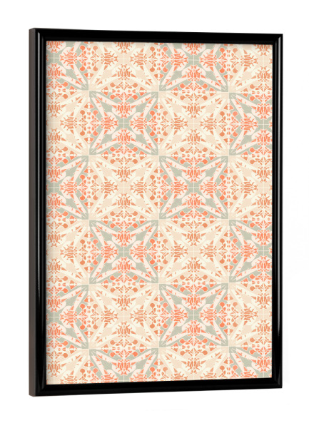 Poster mit schwarzem Rahmen "Korallenmottenfliesen" artboxONE - Abstrakt,Geometrie - Muster,Pastell,Motte,Tapete,Fliesen,Kaleidoskop,Art deco