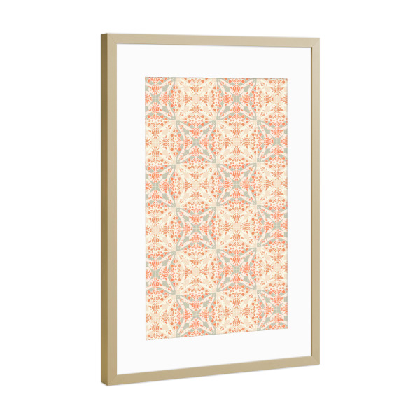Poster mit Rahmen Gold "Korallenmottenfliesen" artboxONE - Abstrakt,Geometrie - Muster,Pastell,Motte,Tapete,Fliesen,Kaleidoskop,Art deco