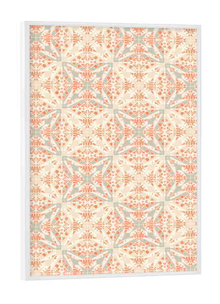 Poster mit weißem Rahmen "Korallenmottenfliesen" artboxONE - Abstrakt,Geometrie - Muster,Pastell,Motte,Tapete,Fliesen,Kaleidoskop,Art deco