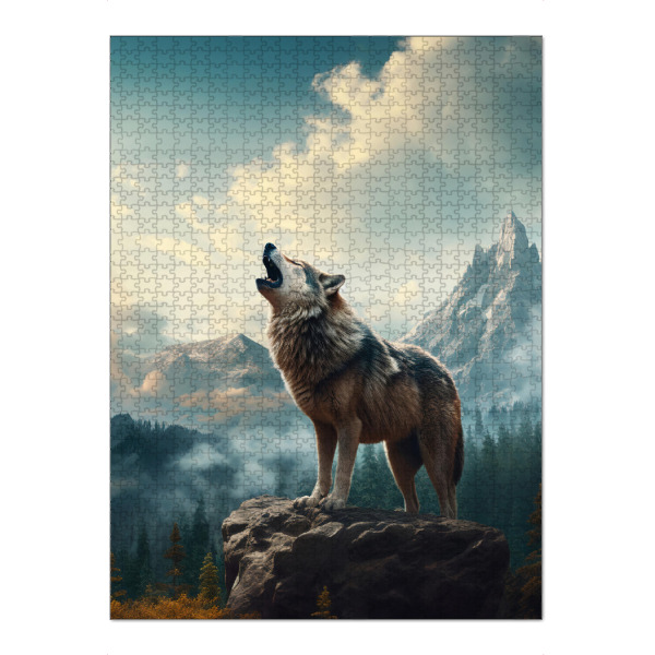 Puzzle Ravensburger "Wolf Mountains 2 (matart)" artboxONE - Tiere - Wolf,Wölfe,Tier,Tiere,Natur,Wild,Berge,Wald,Modern - Bild wolf