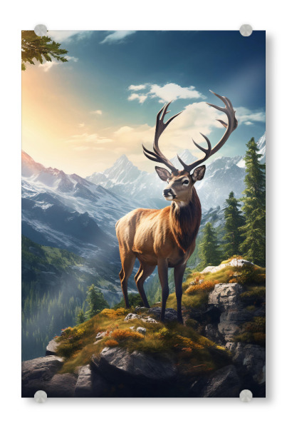 Acrylglasbild "Deer Mountains (matart)" artboxONE - Natur,Tiere - Hirsch,Hirsch,Tier,Geweih,Natur,Wild,Berge,Wald,Modern