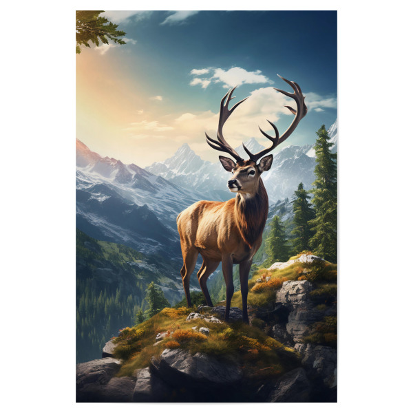 Poster "Deer Mountains (matart)" artboxONE - Natur,Tiere - Hirsch,Hirsch,Tier,Geweih,Natur,Wild,Berge,Wald,Modern