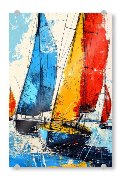 Acrylglasbild "Yacht-Rennboote O" artboxONE - Sport,Sport / Sommerspiele - Yacht,Rennen,Boote,Sport,Aquarell,Malerei