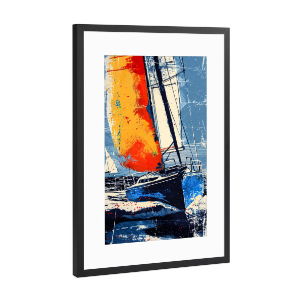 Poster mit Rahmen Schwarz (Metallic) "Yacht-Rennboote C" artboxONE - Sport,Sport / Sommerspiele - Yacht,Rennen,Boote,Sport,Aquarell,Malerei