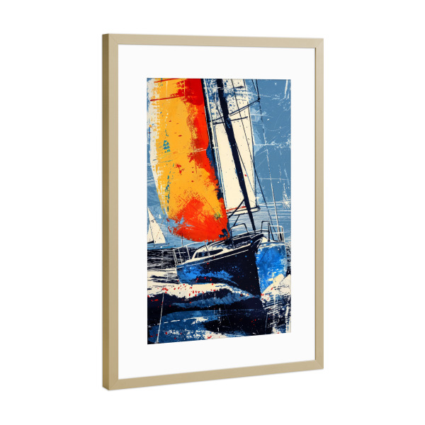 Poster mit Rahmen Gold "Yacht-Rennboote C" artboxONE - Sport,Sport / Sommerspiele - Yacht,Rennen,Boote,Sport,Aquarell,Malerei