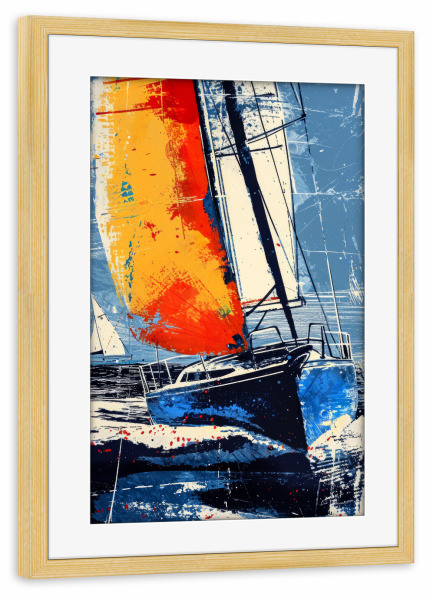 Poster mit Rahmen kiefer "Yacht-Rennboote C" artboxONE - Sport,Sport / Sommerspiele - Yacht,Rennen,Boote,Sport,Aquarell,Malerei