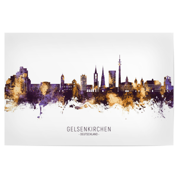 Poster "Gelsenkirchen Skyline PurpleGold" artboxONE - Städte - Gelsenkirchen,Deutschland,Skyline,Stadtbild,Aquarell,Malerei