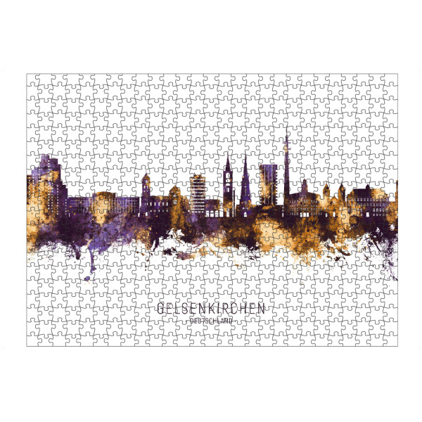 Puzzle Ravensburger "Gelsenkirchen Skyline PurpleGold" artboxONE - Städte - Gelsenkirchen,Deutschland,Skyline,Stadtbild,Aquarell,Malerei