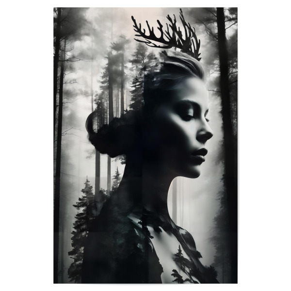Poster "Waldgeist" artboxONE - Natur,Menschen - Schwarz,Weiß,Kunst,Natur,Wald,Frau,Schönheit,Porträt,Bw,Königin,Geist