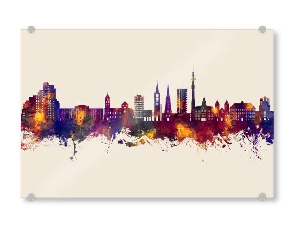 Acrylglasbild "Gelsenkirchener Skyline Herbst" artboxONE - Städte - Gelsenkirchen,Deutschland,Skyline,Stadtbild,Stadtbild,Aquarell,Malerei