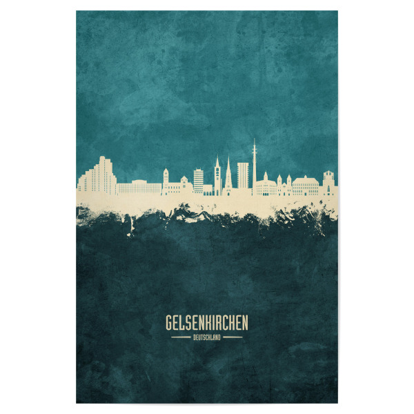 Poster 30x20 cm "Gelsenkirchener Skyline Türkis" artboxONE - Städte - Gelsenkirchen,Deutschland,Skyline,Stadtbild,Stadtbild,Aquarell,Malerei