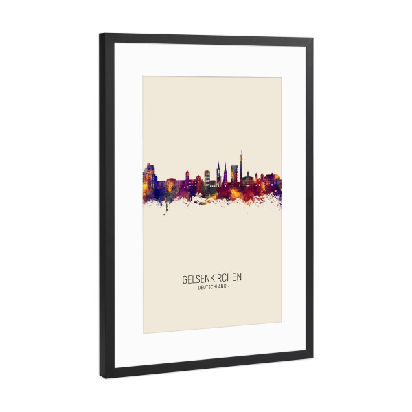 Poster mit Rahmen Schwarz (Metallic) "Gelsenkirchen Skyline Beige" artboxONE - Städte