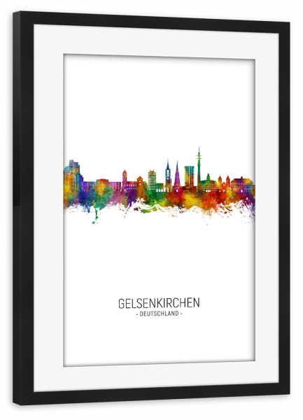 Poster mit Rahmen schwarz "Gelsenkirchener Skyline-Portrait" artboxONE - Städte