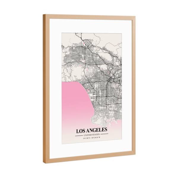 Poster mit Rahmen Kupfer "Stadtplan von LA" artboxONE - Städte / Los Angeles,Kartografie
