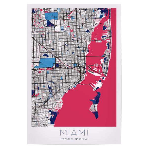 Poster "Miami Stadtplan Wandbild" artboxONE - Städte / Weitere,Kartografie