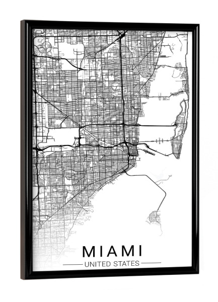 Poster mit schwarzem Rahmen "Miami CIty Karte" artboxONE - Schwarzweiß,Städte / Weitere,Kartografie