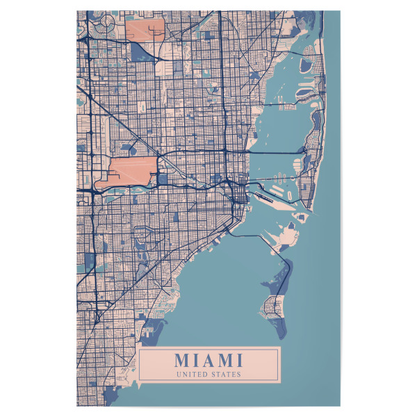 Poster "Miami City Wandbild" artboxONE - Städte / Weitere,Kartografie