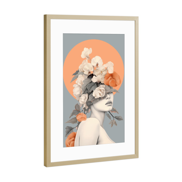 Poster mit Rahmen Gold "Flowers and Hair" artboxONE - Natur,Floral,Menschen