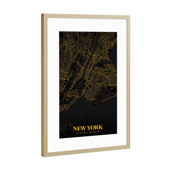 Poster mit Rahmen Gold "City Map von New York" artboxONE - Städte / New York,Kartografie