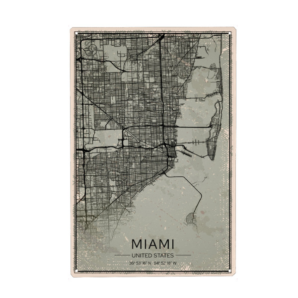 Holzbild "Stadt Miami Vintage Map" artboxONE - Städte / Weitere,Kartografie