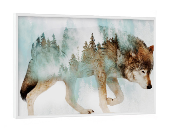 Poster mit weißem Rahmen "Wolf and Forest (matart)" artboxONE - Natur,Tiere - Wolf,Wölfe,Tier,Tiere,Natur,Wald,Modern
