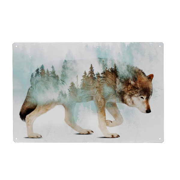 Holzbild "Wolf and Forest (matart)" artboxONE - Natur,Tiere - Wolf,Wölfe,Tier,Tiere,Natur,Wald,Modern