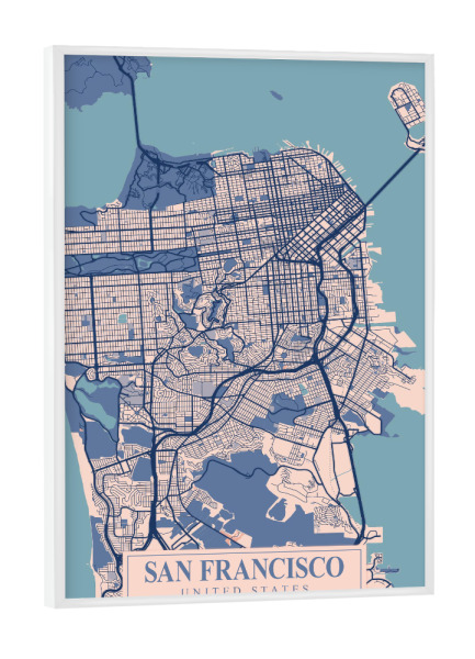 Poster mit weißem Rahmen "San Francisco als Stadtplan" artboxONE - Städte / San Francisco,Kartografie