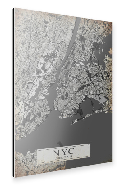Alu-Dibond "NYC Vintage Stadtplan" 30x20 cm artboxONE