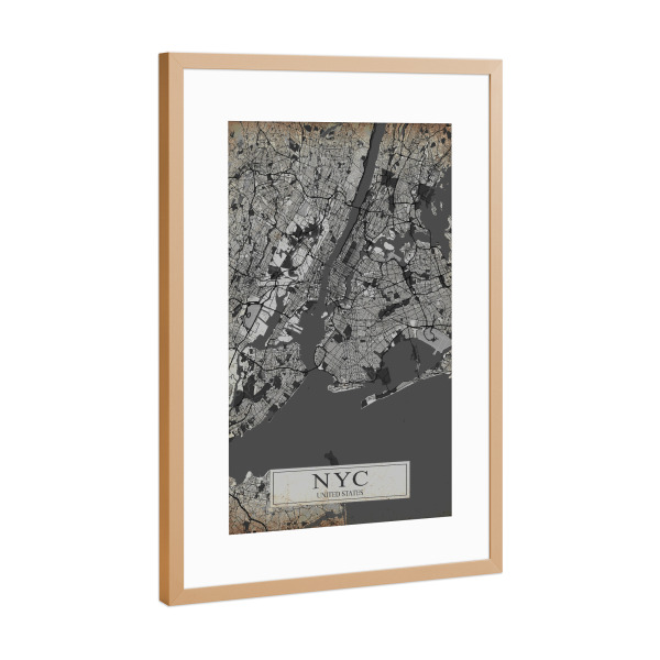 Poster mit Rahmen Kupfer "NYC Vintage Stadtplan" artboxONE - Städte / New York,Kartografie