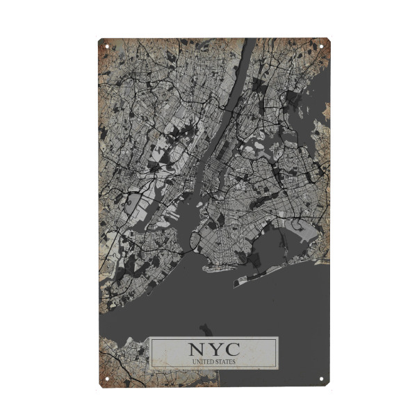 Holzbild "NYC Vintage Stadtplan" artboxONE - Städte / New York,Kartografie