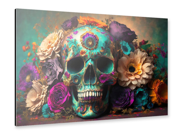 Alu-Dibond "Schädel mit Blüten" 30x20 cm artboxONE