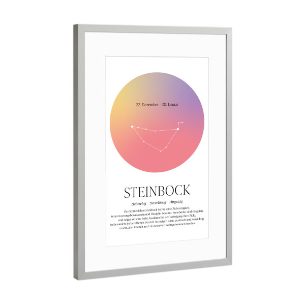 Poster mit Rahmen Silber "Sternbild Steinbock Sternzeichen" artboxONE - Für Kinder,Für Mama,Für Papa