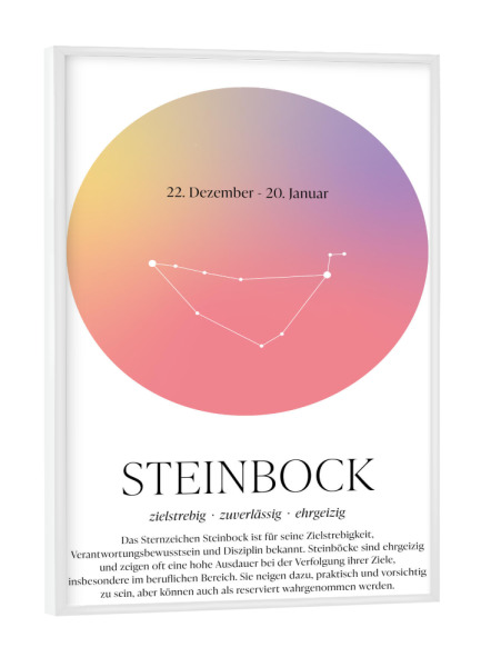 Poster mit weißem Rahmen "Sternbild Steinbock Sternzeichen" artboxONE - Für Kinder,Für Mama,Für Papa