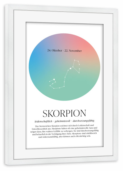 Poster mit Rahmen weiß "Sternbild Sternzeichen Skorpion" artboxONE - Für Kinder,Für Mama,Für Papa