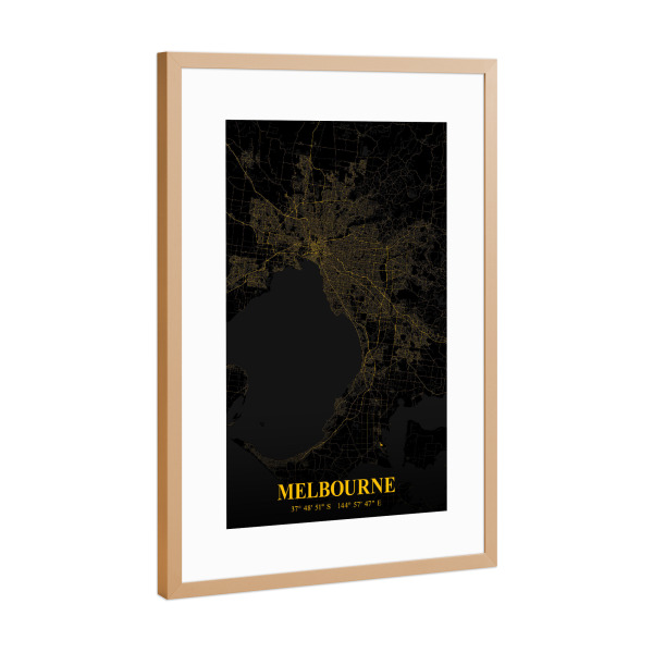 Poster mit Rahmen Kupfer "Melbourne City" artboxONE - Städte / Weitere,Kartografie