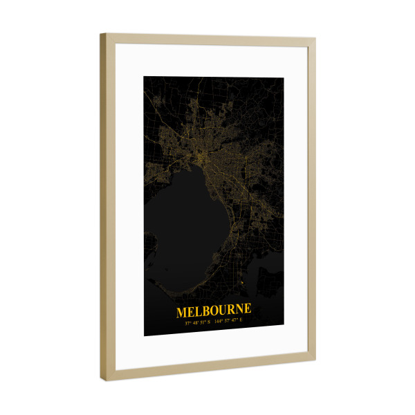 Poster mit Rahmen Gold "Melbourne City" artboxONE - Städte / Weitere,Kartografie