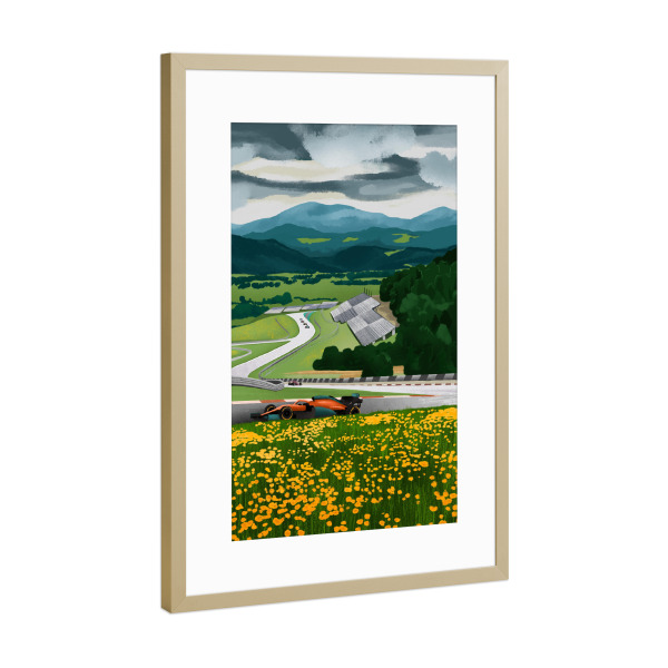 Poster mit Rahmen Gold "Rennstrecke Österreichs" artboxONE - Natur,Automobile,Für Papa - Autos,Rennstrecke,Rennen,österreich,Berge