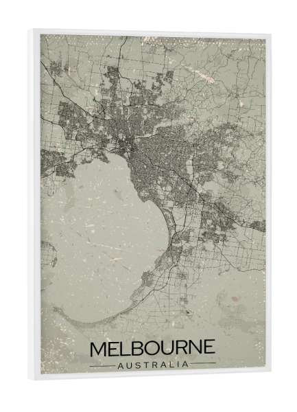 Poster mit weißem Rahmen "Vintage Melbourne Stadtplan" artboxONE - Städte / Weitere,Kartografie