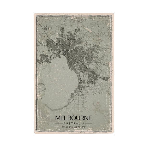 Holzbild "Vintage Melbourne Stadtplan" artboxONE - Städte / Weitere,Kartografie