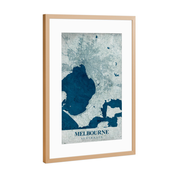 Poster mit Rahmen Kupfer "Vintage Stadtplan Melbourne" artboxONE - Städte / Weitere,Kartografie