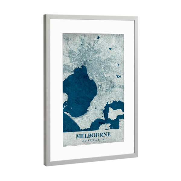 Poster mit Rahmen Silber "Vintage Stadtplan Melbourne" artboxONE - Städte / Weitere,Kartografie