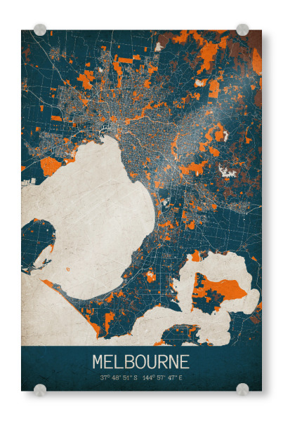 Acrylglasbild "Melbourne Vintage Map" artboxONE - Städte / Weitere,Kartografie