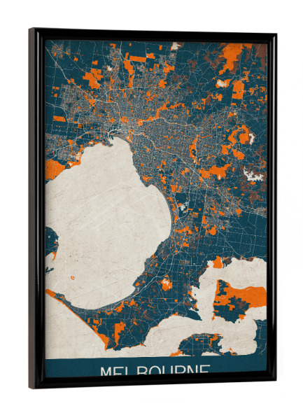 Poster mit schwarzem Rahmen "Melbourne Vintage Map" artboxONE - Städte / Weitere,Kartografie