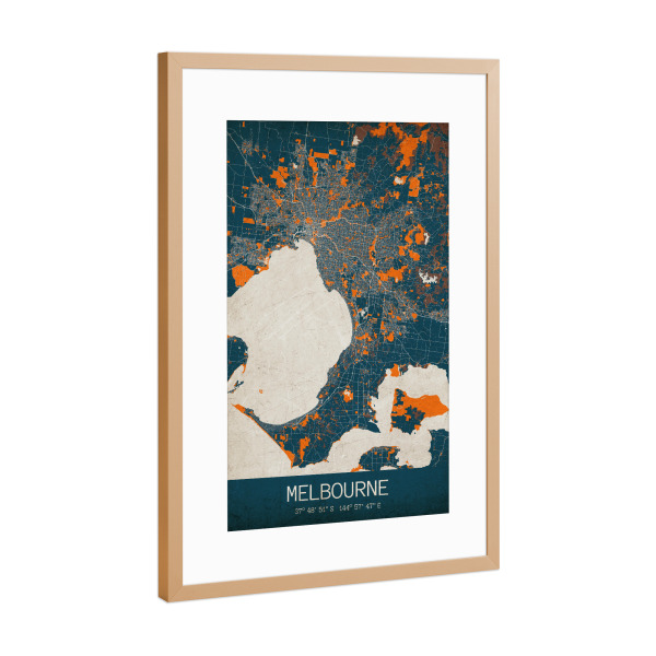Poster mit Rahmen Kupfer "Melbourne Vintage Map" artboxONE - Städte / Weitere,Kartografie