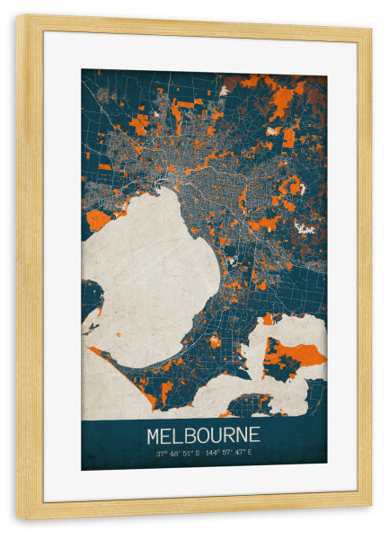 Poster mit Rahmen kiefer "Melbourne Vintage Map" artboxONE - Städte / Weitere,Kartografie