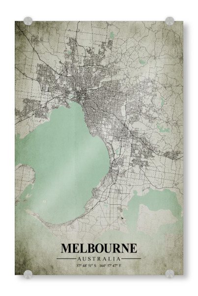 Acrylglasbild "Melbourne Vintage CityMap" artboxONE - Städte / Weitere,Kartografie