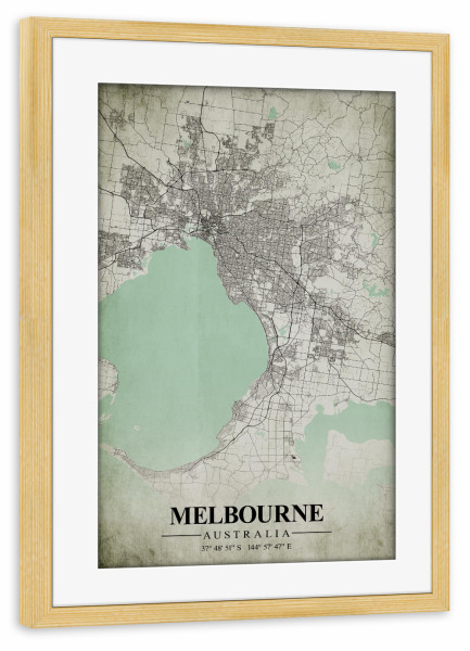 Poster mit Rahmen kiefer "Melbourne Vintage CityMap" artboxONE - Städte / Weitere,Kartografie