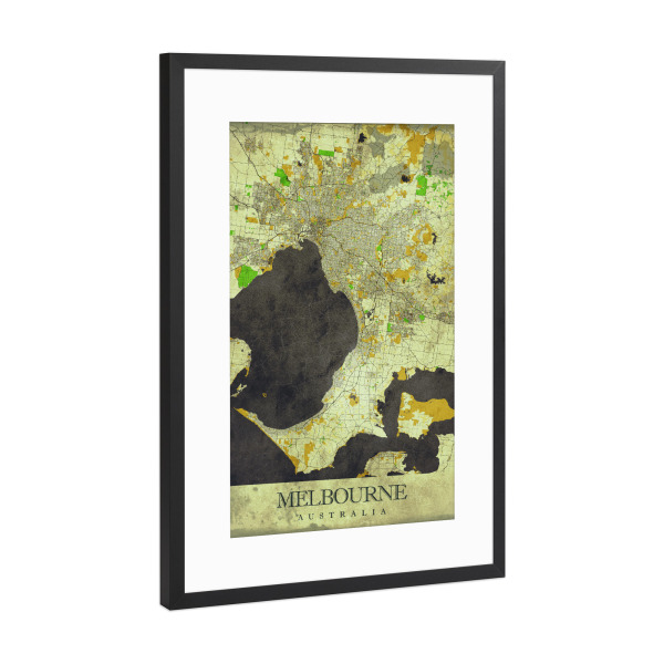 Poster mit Rahmen Schwarz (Metallic) "Melbourne Vintage City Map" artboxONE - Städte / Weitere,Kartografie