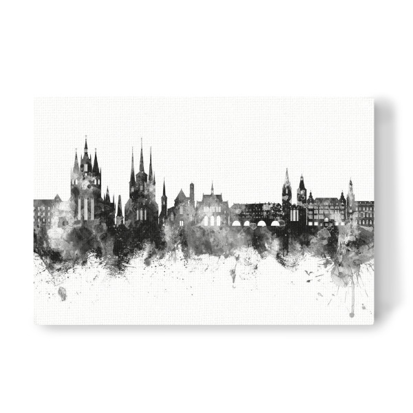 Leinwandbild "Erfurt Deutschland Skyline Schwarz" artboxONE - Städte - Erfurt,Deutschland,Skyline,Stadtbild,Aquarell,Malerei
