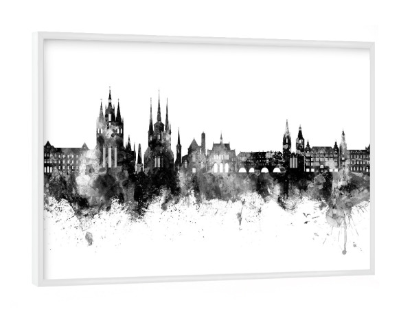 Poster mit weißem Rahmen "Erfurt Deutschland Skyline Schwarz" artboxONE - Städte - Erfurt,Deutschland,Skyline,Stadtbild,Aquarell,Malerei